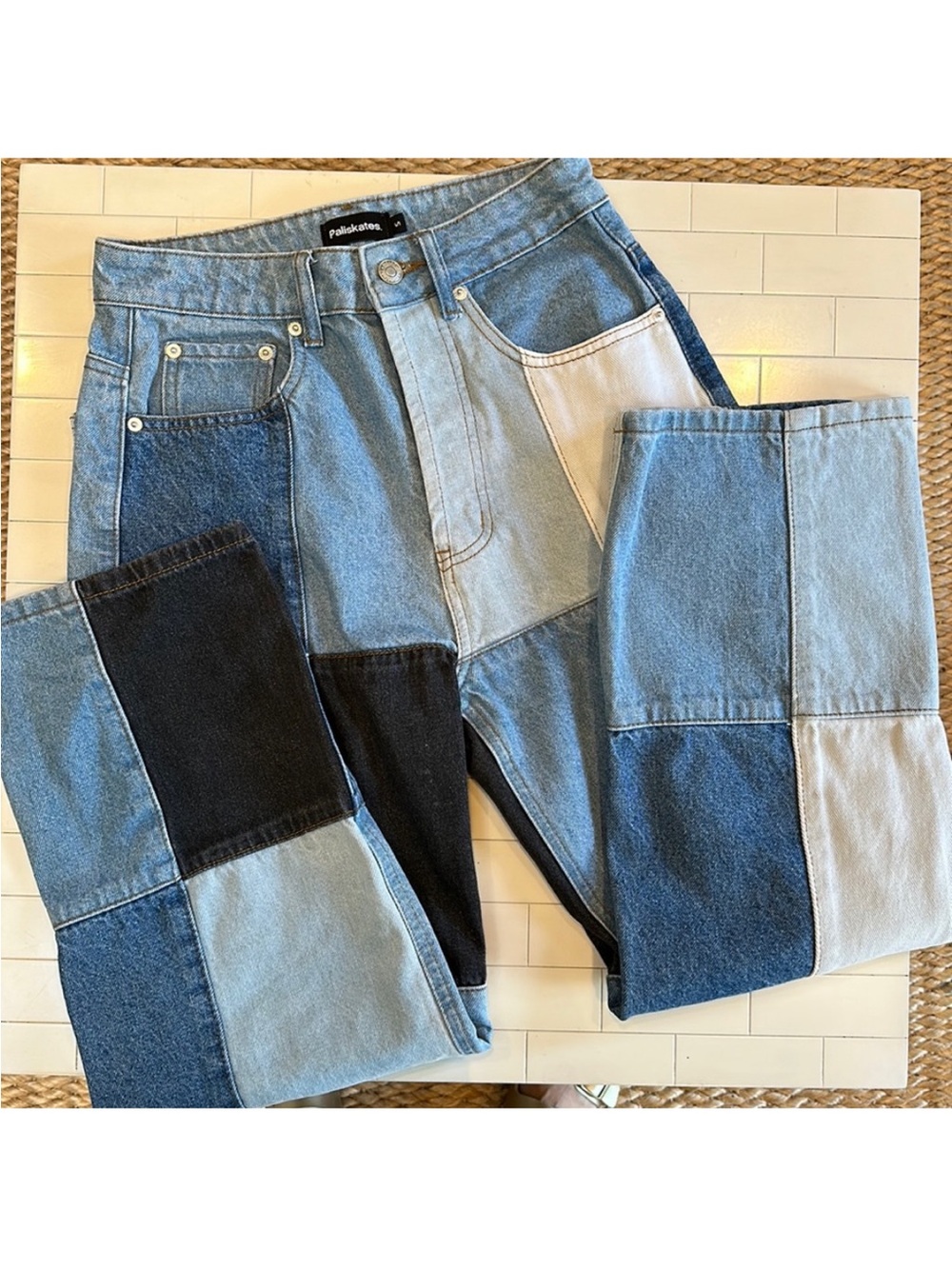 Palladium Patchwork Wide-Leg Jeans in Multi Blue